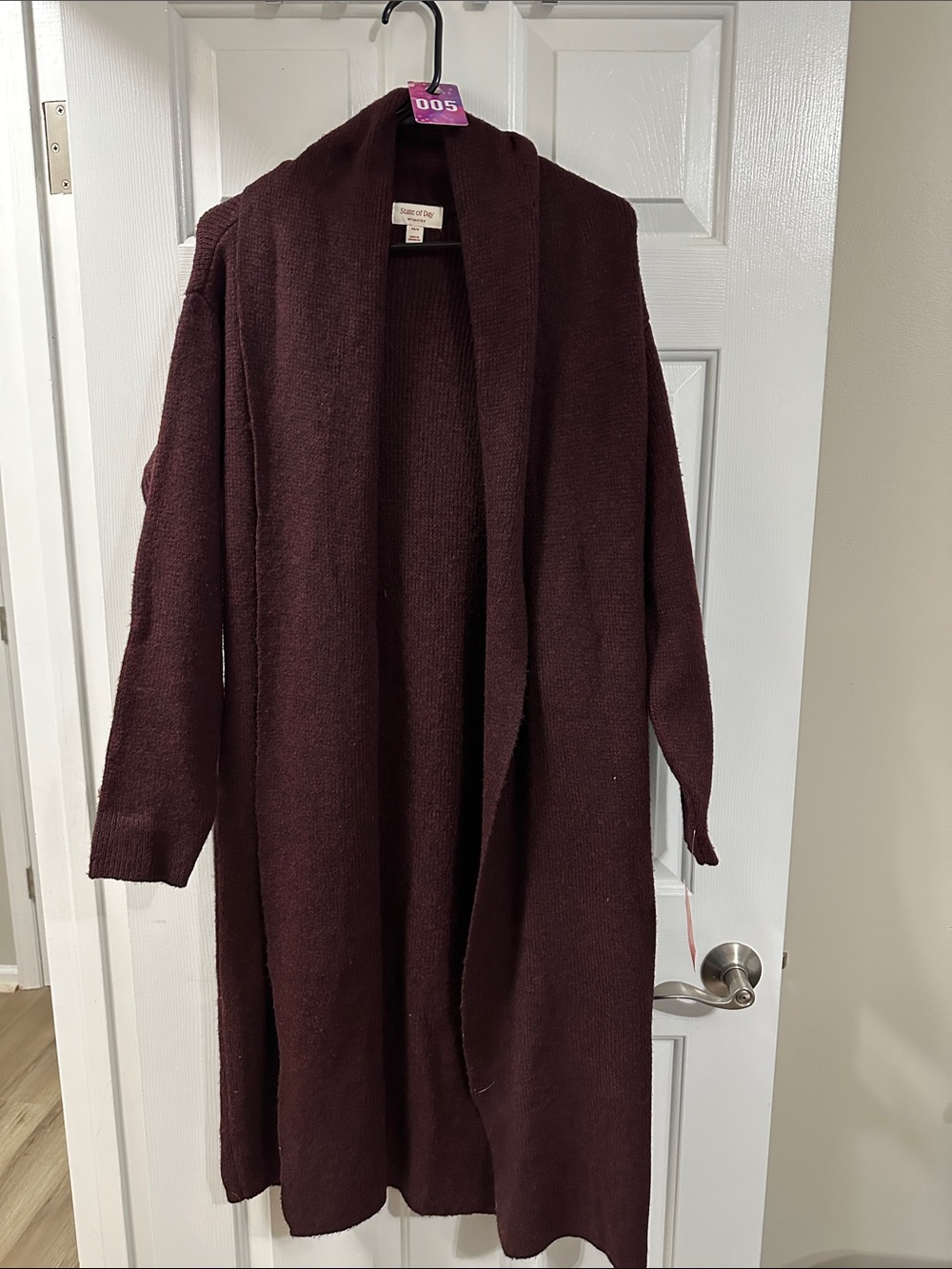 Open-Front Long Cardigan - Wine